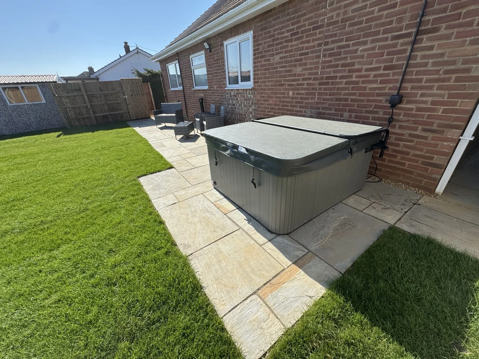 Finished garden paving and lawn at Heacham